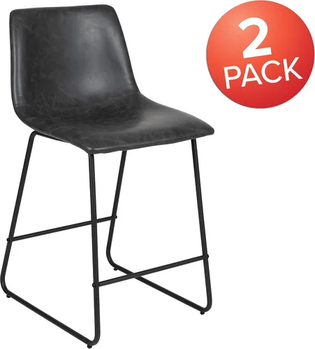 Miniatura 4 de Flash Furniture LeatherSoft Taburetes de altura de mostrador, gris, 2 piezas (2ETER1834524GY)