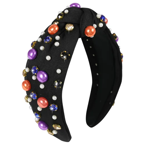 Miniatura 36 de Diadema anudada con joyas para mujeres y niñas, diadema de diamantes de imitación de cristal brillante, nudo superior ancho para mujer, diadema Negro