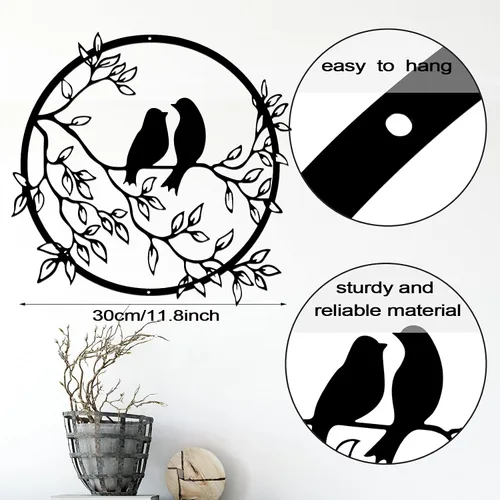 Miniatura 2 de Ferraycle Arte de pared de metal con silueta de pájaro en rama de árbol, decoración de pájaro para sala de estar, jardín, dormitorio, oficina