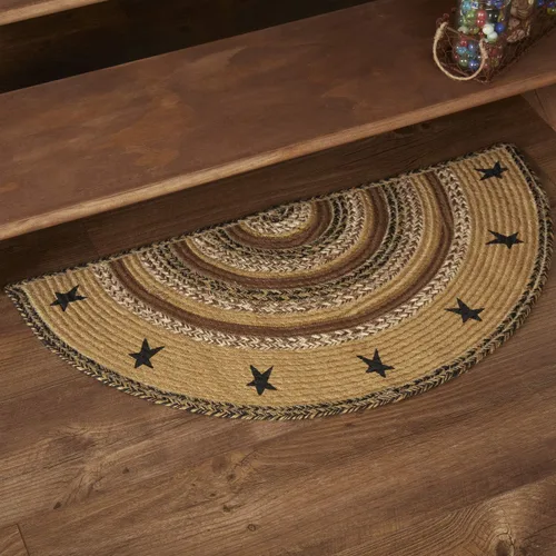 VHC Brands Kettle Grove - Alfombra decorativa de yute primitivo, color bronceado, medio círculo, estrellas con almohadilla de suelo, 16.5 x 33