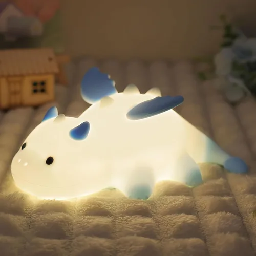 Miniatura 11 de Ammonite Luz nocturna de elefante azul, lámpara de bebé de elefante de silicona suave con 2 niveles de atenuación y temporizador de 20 minutos, luz