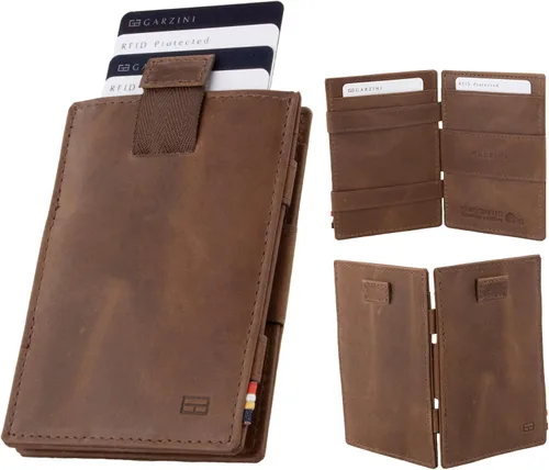 Miniatura 17 de GARZINI Cartera mágica con tirador, cartera minimalista con tarjetero RFID, cartera de cuero para 12 tarjetas, 07 Negro cepillado, Minimalista