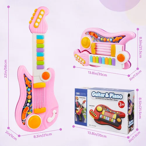 Miniatura 7 de Guitarra para niños 2 en 1 Instrumentos musicales para niños Piano para niños pequeños Juguete de guitarra eléctrica con correa Juguetes musicales
