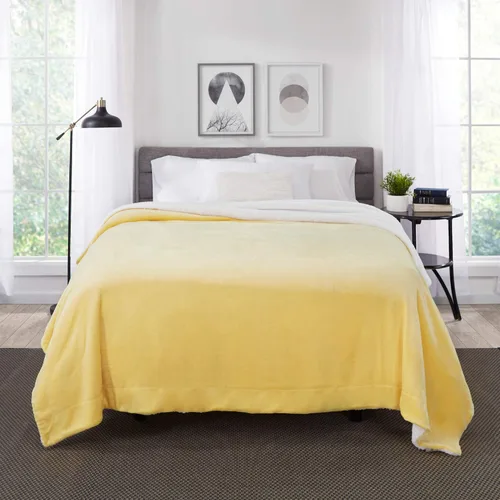 Miniatura 4 de Manta Sherpa súper suave, reversible, ultra lujosa, manta de felpa, 102 x 90 pulgadas, amarillo/blanco
