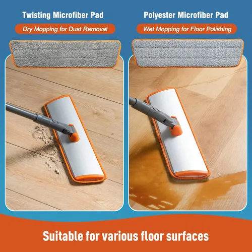 Miniatura 4 de CLEANHOME Trapeador de microfibra con mango largo extensible, trapeador plano con 4 almohadillas reutilizables y 1 limpiador para eliminar