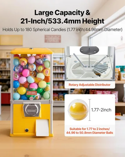 Miniatura 3 de VEVOR Máquina de chicle, dispensador de máquina expendedora de dulces de 21 pulgadas, máquinas expendedoras de 25 centavos para centros comerciales
