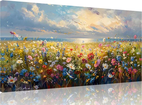 TutuBeer 1 obra de arte de campo de flores silvestres, campo rústico de flores silvestres en la playa, arte de pared vintage, impresiones en lienzo