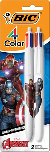 BIC Bolígrafo retráctil de 4 colores con personajes de los Vengadores de Marvel, barril ancho para mayor comodidad, 2 unidades en tinta surtida