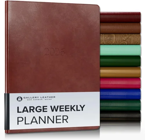 Miniatura 105 de Gallery Leather Agenda semanal y mensual grande 2025-2026, agenda y cuaderno con elegantes bordes de página dorados dorados, 12 meses, cactus Cactus
