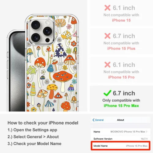 Miniatura 2 de MOSNOVO Funda para iPhone 15 Pro Max, [Protección contra caídas de grado militar Buffertech de 6.6 pies] [Tecnología antidespegado] Diseño de funda