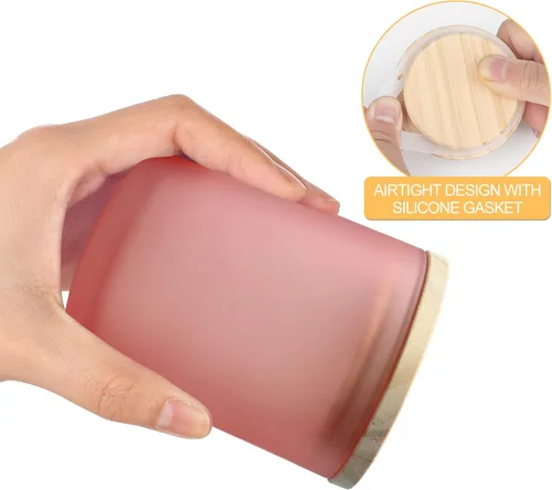 Miniatura 2 de SHOWIN Tarros gruesos para hacer velas, 16 unidades, tarros vacíos de 7 onzas con tapas de madera para hacer velas, contenedor de muestra, rosa Rosa