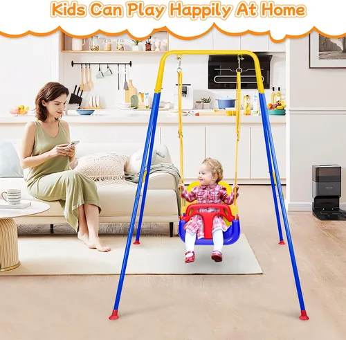 Miniatura 5 de Columpio 3 en 1 para niños pequeños, columpio plegable para interiores y exteriores para bebé, columpios multifuncionales para niños de 6 meses