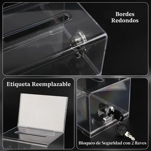 Miniatura 3 de VOISEN Caja de Donación Transparente con Cerradura, Caja de Votación con Soporte para Letreros, Cajas de Sugerencias para Recaudación de Fondos