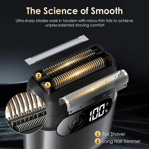 Miniatura 9 de Maquinilla de afeitar eléctrica para hombres, afeitadora de aluminio y recortador de barba para seco y húmedo, pantalla LED de batería, carga rápida
