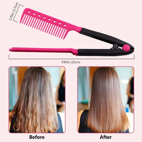 Miniatura 5 de Juego de alisado de cabello, paquete de 2 peines de hierro plano para hermosos tresses, alisador con agarre firme, ideal para cabello nudoso