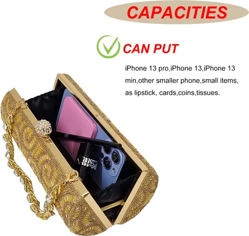 Miniatura 6 de Novedosos bolsos cilíndricos para mujer, bolso de noche para fiesta, bolso de mano de cristal, para novia, graduación, boda, cóctel