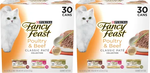 Miniatura 11 de Fancy Feast Poultry and Beef Feast Classic Pate Collection - Paquete variado de alimentos húmedos para gatos, sin granos, (paquete de 30), latas