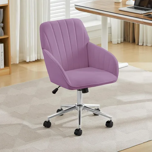 Miniatura 28 de YITAI Silla de escritorio giratoria de terciopelo de 360°, moderno sillón de oficina en casa con base dorada y ruedas para tocador, cómoda silla
