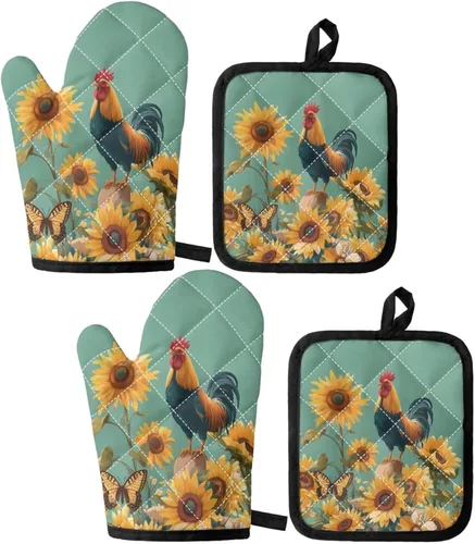 Miniatura 35 de UNICEU Juego de 4 manoplas de horno personalizadas y soportes para ollas, decoración de cocina, guantes protectores personalizados para hornear