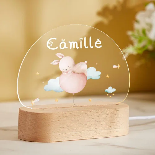 Miniatura 16 de VEELU Regalos personalizados para niños, luz nocturna con nombre personalizado con lindos animales, lámpara LED acrílica para bebé, regalo