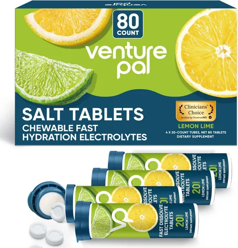Miniatura 4 de Venture Pal Tabletas de electrolitos masticables, 80 tabletas de sal de disolución rápida sin azúcar, sin gluten, paquete variado para hidratación