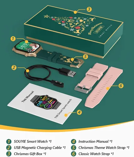 Miniatura 4 de Relojes inteligentes de Navidad para hombres y mujeres, con pantalla HD de 2.04 pulgadas, monitor de oxígeno en sangre y frecuencia cardíaca, Negro