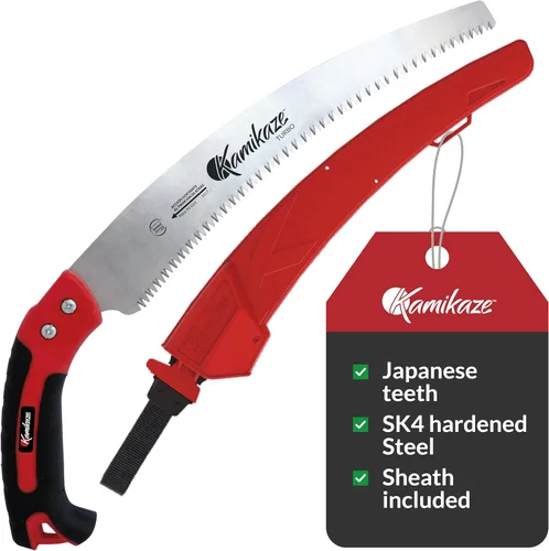 EZ Kut Kamikaze Sierra de Hoja Curva con Vaina - 19.3 Pulgadas Poda de Servicio Pesado - Acero Endurecido al Carbono Tecnología Japonesa - La Mejor