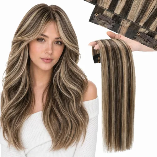 Miniatura 28 de Moresoo - Extensiones de cabello humano con pinzas, sin costuras, con trama, de poliuretano, invisible, cabello humano real, color rubio platino, 7