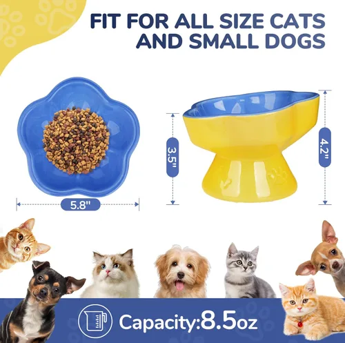 Miniatura 2 de S&Q's CERAMICS Cuenco elevado para gatos, cuenco elevado para alimentos y agua, plato con título de cerámica, apto para antivómitos y bigotes, apto