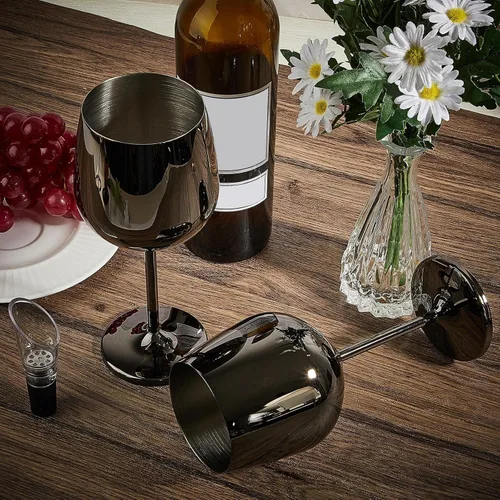 Miniatura 4 de Tessco for you Juego de 6 copas de vino de acero inoxidable de 18 onzas, copas de vino de metal irrompibles, copas doradas para fiestas, bodas, Negro