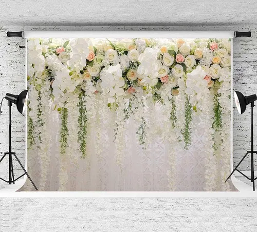 Miniatura 3 de YQ - Telón de fondo floral de rosa blanca de 7 x 5 pies para fotografía de despedida de soltera, boda, flores, decoración de pared, fondo de fotos