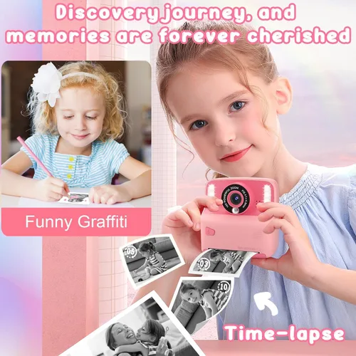 Miniatura 4 de Amzelas Cámara de impresión instantánea para niños, cámara portátil de juguetes para niños pequeños, imprime fotos en blanco y negro al instante