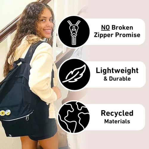 Miniatura 4 de Fenrici - Mochila para niñas, niños y adolescentes, mochila reciclada para laptop, de 16 x 13.5 pulgadas, Computadora portátil, M, Negro