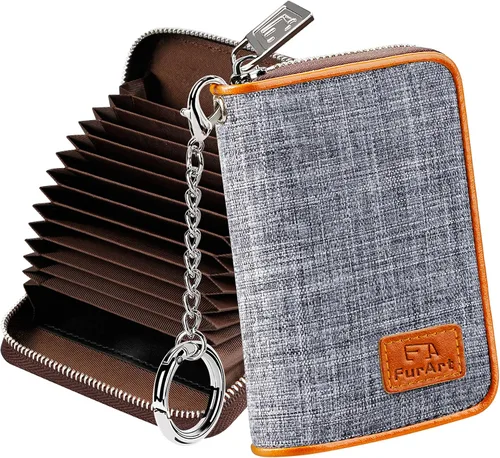 FurArt Cartera con Cremallera para Mujeres, Cartera con Bloqueo RFID para Tarjetas de Crédito, Portador de Tarjetas de Presentación, Cartera Llavero