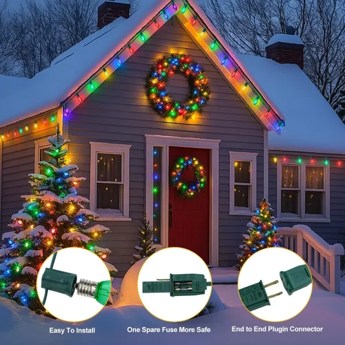 Miniatura 4 de C9 Luces de Cadena de Navidad, 25 pies 26 Bombillas Brillantes y Multicolores para Exteriores, Luces de Navidad para Techo, Patio, Jardín