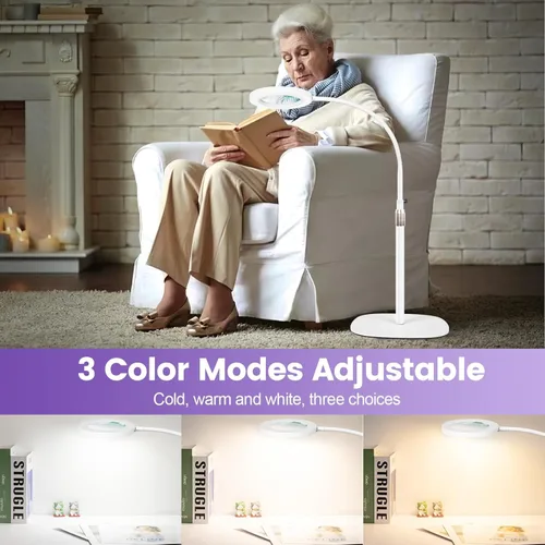 Miniatura 6 de Lupa de Aumento 12X con Luz y Soporte, Lámpara de Pie con Lupa LED Regulable Sin Escalones de 3 Colores, Lámpara Lupa Iluminada con Cuello de Ganso