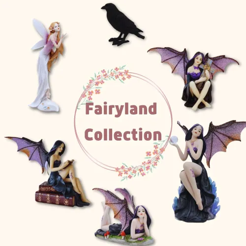 Miniatura 8 de Comfy Hour Figura gótica de bruja de hadas de 8 pulgadas en escoba, estatua de hechicera de fantasía con alas místicas, acento espeluznante