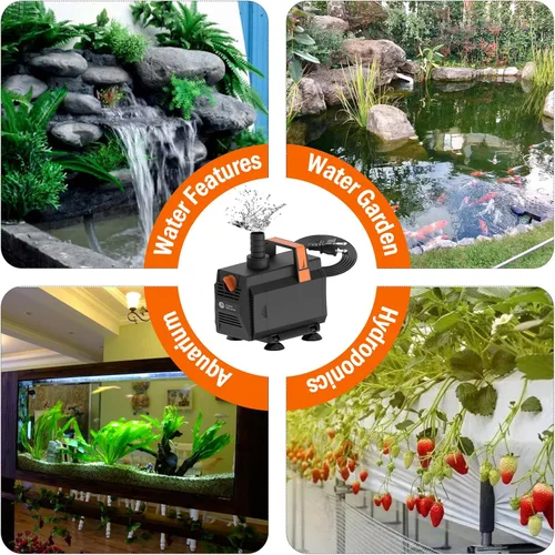 Miniatura 7 de AquaMiracle Bombas de agua para acuario de 600 GPH (2270L/H, 35 W), bomba de agua sumergible con control de flujo para fuente, cascada, estatua