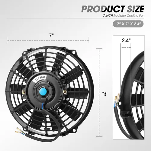 Miniatura 2 de DNA Motoring Ventilador de radiador delgado de enfriamiento eléctrico de alto rendimiento de 7 pulgadas con kit de montaje, negro, 2 piezas