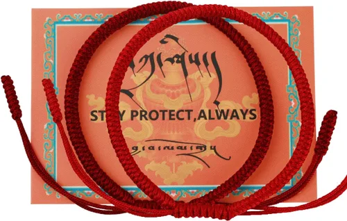 Miniatura 14 de Auténtica pulsera de nudo Dorje bendecida hecha a mano por monjes tibetanos con protección y talismán para mujeres y hombres F-rojo+multicolor+rojo