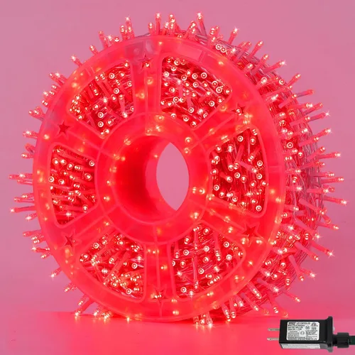 Miniatura 10 de QITONG Tira de luces rojas y verdes para exteriores, 165 pies, 500 luces LED de alambre transparente de Navidad para interiores, 8 modos de luz