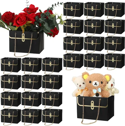 Lincia 24 bolsas de papel de flores para ramos de flores de boda, cajas con asa de cadena, cajas rectangulares para mujeres, bodas, despedidas de