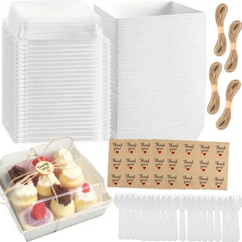 Miniatura 8 de Paquete de 100 cajas pequeñas de charcutería con tapas transparentes de 5 pulgadas cuadradas para llevar, mini caja de charcutería de papel