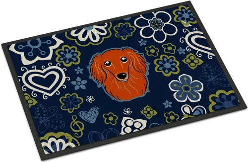 Caroline's Treasures BB5065MAT - Felpudo de pelo largo con diseño de flores azules, de pelo largo, color rojo, 18 x 27 pulgadas, tapete para puerta
