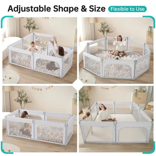 Miniatura 4 de Dora dotey Corralito gris claro para bebés y niños pequeños, plegable y ajustable, 71 x 59 x 27 pulgadas Plegable Gris Claro