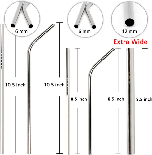 Miniatura 2 de Youngever Pajitas reutilizables de acero inoxidable, con 2 popotes extra anchos para batidos y té de burbujas, bolsa para llevar, vasos de 20 onzas