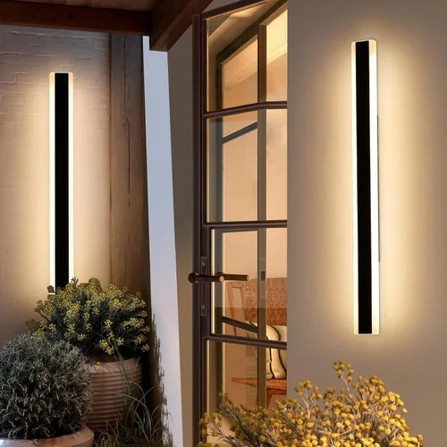Miniatura 64 de Luz de pared exterior moderna de 47 pulgadas, accesorios de iluminación exterior de acrílico negro de 3000K, montaje en pared, luces de porche