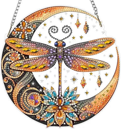 Miniatura 18 de MXJSUA Atrapasoles con pintura de diamante de águila calva americana, kits de arte de diamantes para adultos, adornos colgantes con cadena