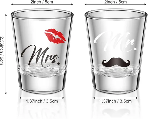 Miniatura 2 de 2 copas de vino de Mr and Mrs para novios, regalos de boda de 2 onzas, vasos de chupito sin tallo para bodas, fiestas, recién casados, parejas