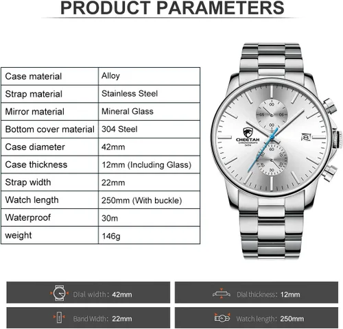 Miniatura 4 de Golden Hour Fashion Business Relojes para hombre con cronógrafo, a prueba de agua, de acero inoxidable, reloj de cuarzo con fecha automática